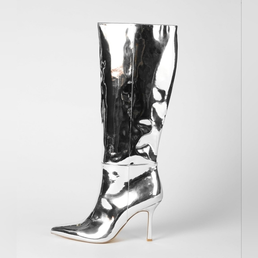 The Drop Women's Gemini Tall Heeled Boot Silver Mirror Sz: 7 NWT - Picture 4 of 11
